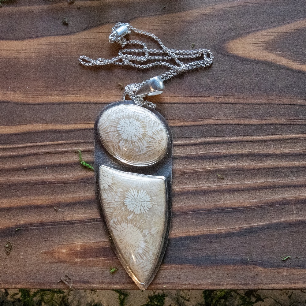 Agatized Coral Gemstone Sterling Silver Necklace
